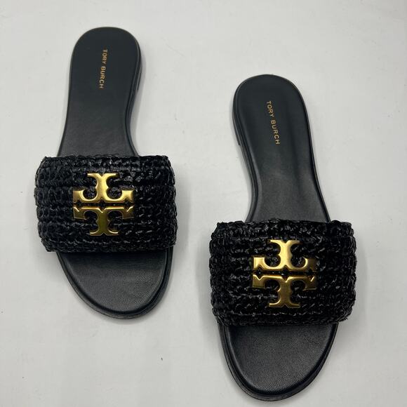 NEW NWT Tory Burch Everly Slide Sandals Perfect Black/Gold Size 8 - Picture 2 of 5